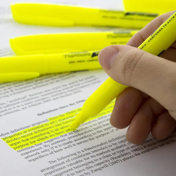 Yellow Pen Style Fluorescent Highlighter w/ Pocket Clip (5/Pk)