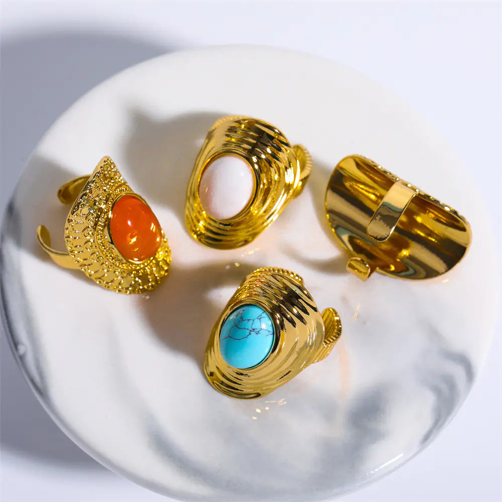 Boho Chic Natural Stone Adjustable Ring