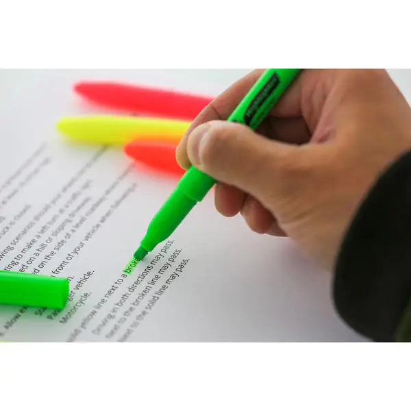 Yellow Pen Style Fluorescent Highlighter w/ Pocket Clip (5/Pk)